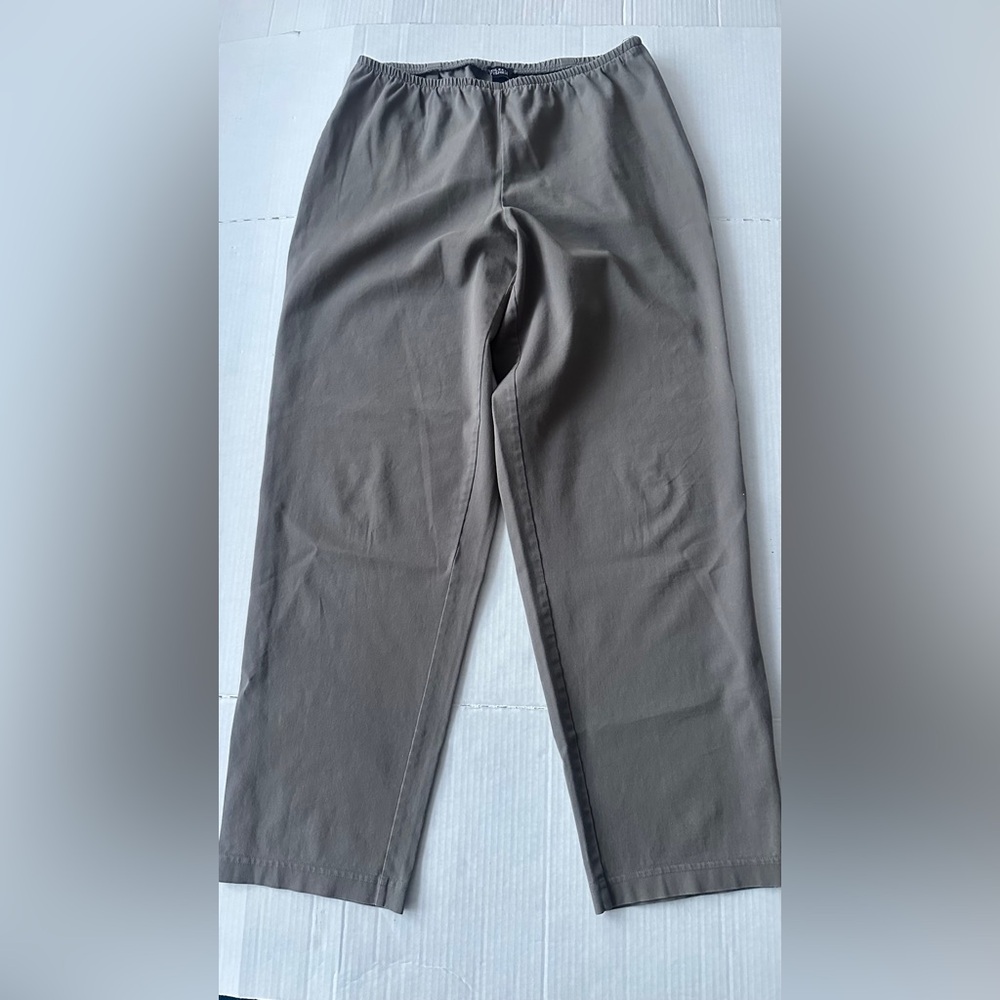 Eileen Fisher Pants Medium Womens Side Zip Elastic Waist Brown Stretch Side Slit